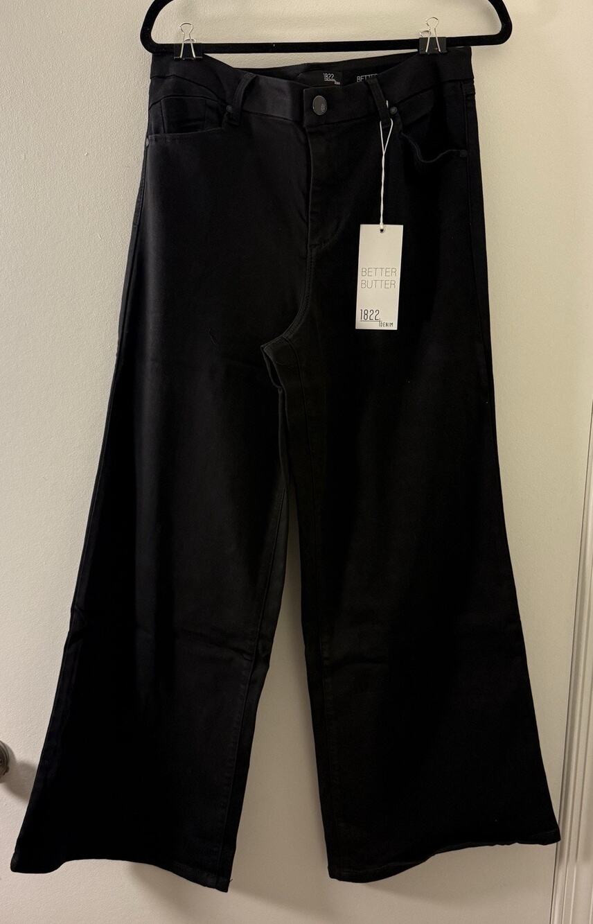 1822 Denim Better Butter High Rise Wide Leg Jeans Women’s 14 Black NWT Stretch